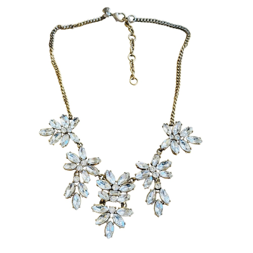 J.Crew Collar Designer Necklace Statement Gold Tone Crystal Bib Bridal 20"